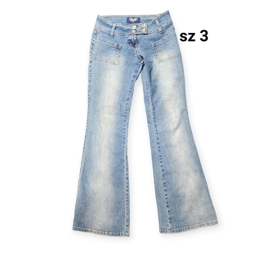 Y2K Angels Low Rise Flare Faded Denim Jeans size 3 Vintage Preppy